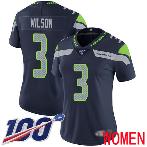 Seattle Seahawks Limited Navy Blue Women Russell Wilson Home Jersey NFL Football 3 100th Season Vapor Untouchable